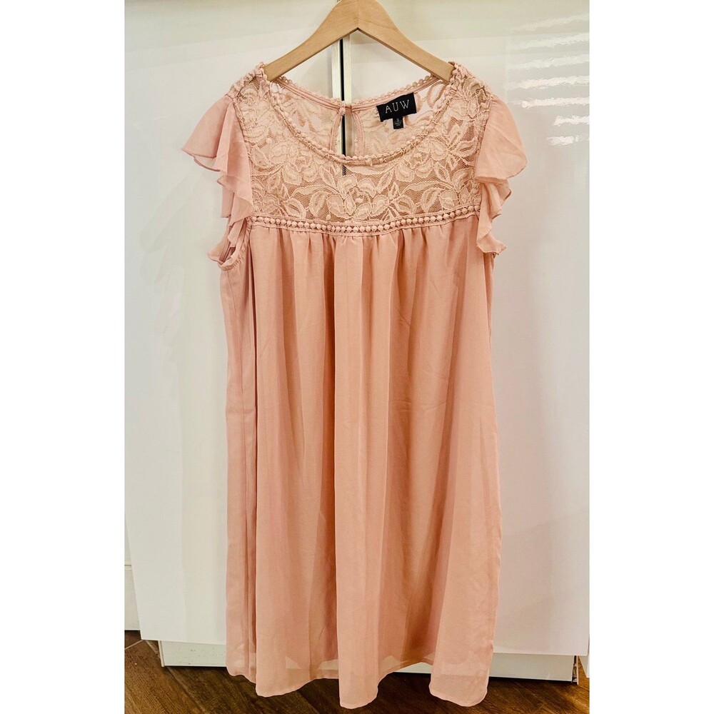 AUW Secret Charm Women's Pink Lace Sheer Dress Coquette